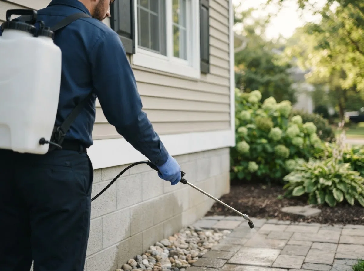 Pest control technician inspecting a home in Kimberly, OR